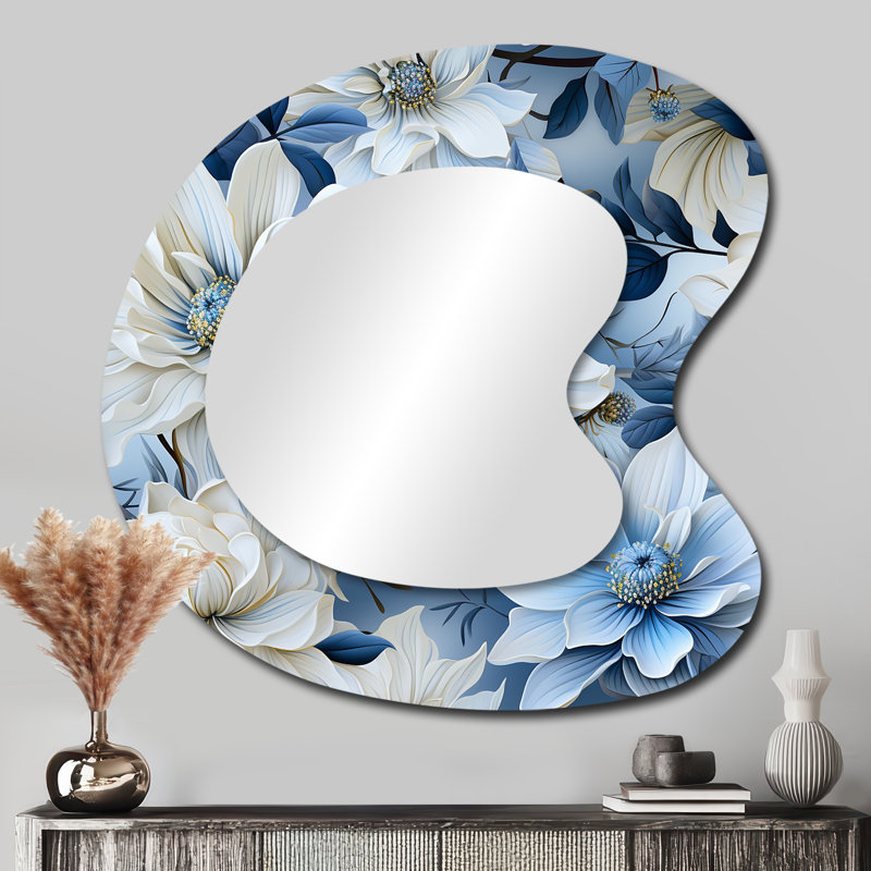 Miroir mural arctique bleu et blanc arctique à motif botanique I, 33 po x 33 po