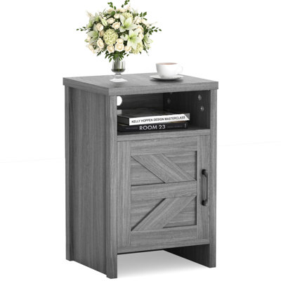 Farmhouse Nightstand with Storage Shelves Bedside Tables End Table for Bedroom Modern Wood Side Table Living Room by Furmax