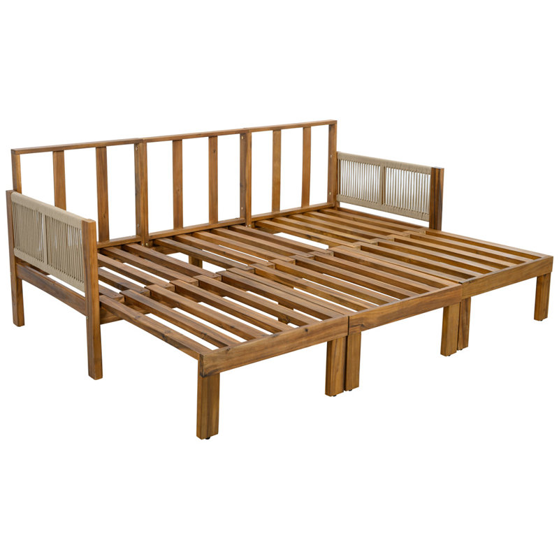 Canapé de patio droit en acacia de 73,2 pouces de large avec coussins, Brown
