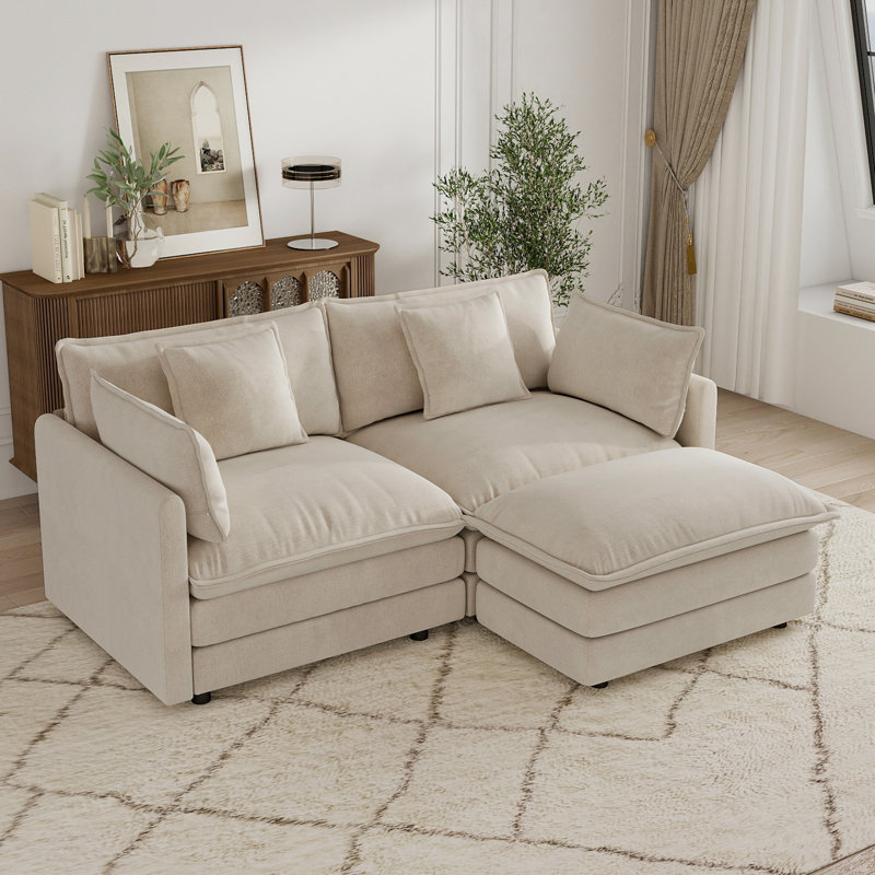 Canapés modulaires, canapé en L, canapé en chenille, pour le salon, Coffee Chenille, 33" H x 75.9" W x 57" D