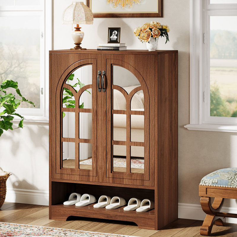 Armoire à chaussures à 5 niveaux avec portes en miroir