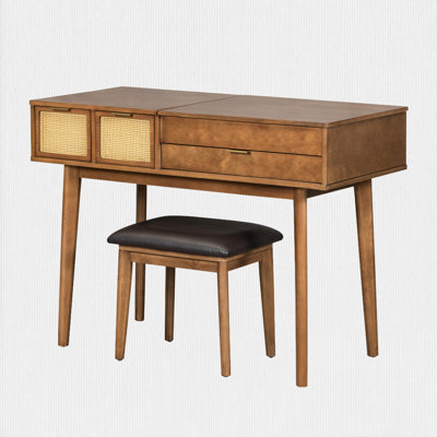 43.3“ Free-standing Vanity with 3 Drawers, Flip-top Mirror and 1 Stool