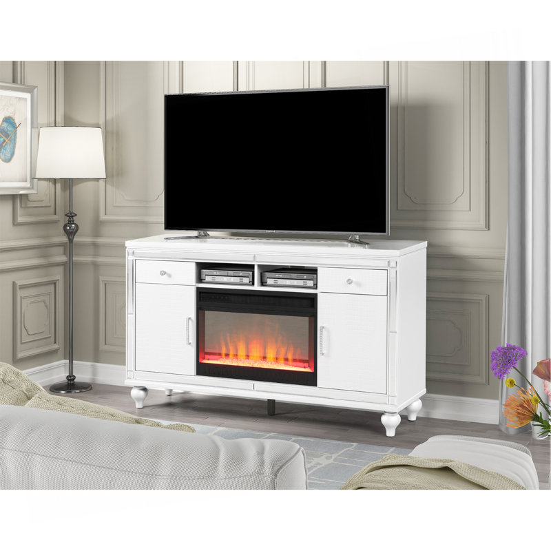 Meuble télé avec foyer électrique blanc