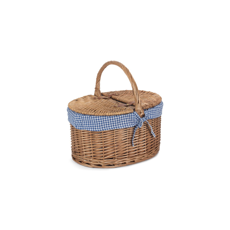 Wicker Lidded Picnic Hamper Basket with Lining, Blue