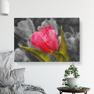 Pink Tulip Flower - Wrapped Canvas