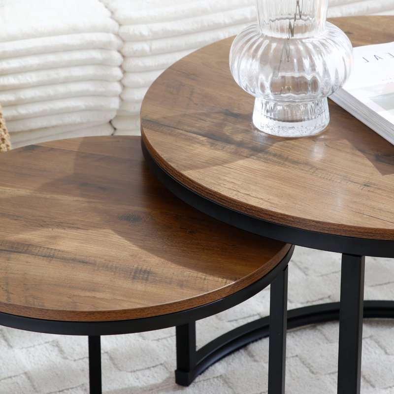 Hadee Round Nesting Coffee Table, Walnut, Black