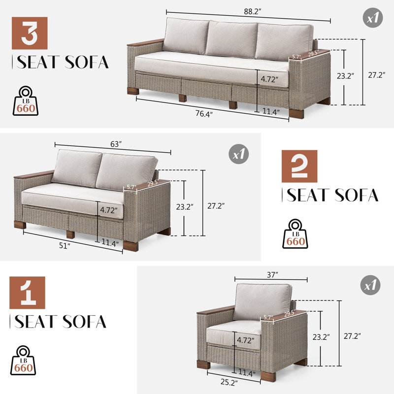 Revy 88.18'' Wide Metal Patio Sofa with Cushions