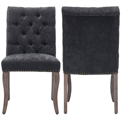 Chenille Tufted Upholstered Kitchen Dining Room Chairs Parsons Chairs Set of 2 with Nailhead Trim