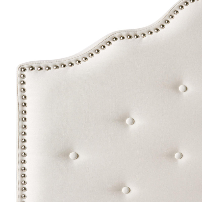 Button tufted design headboard with nailhead trim, Fabric Ivory