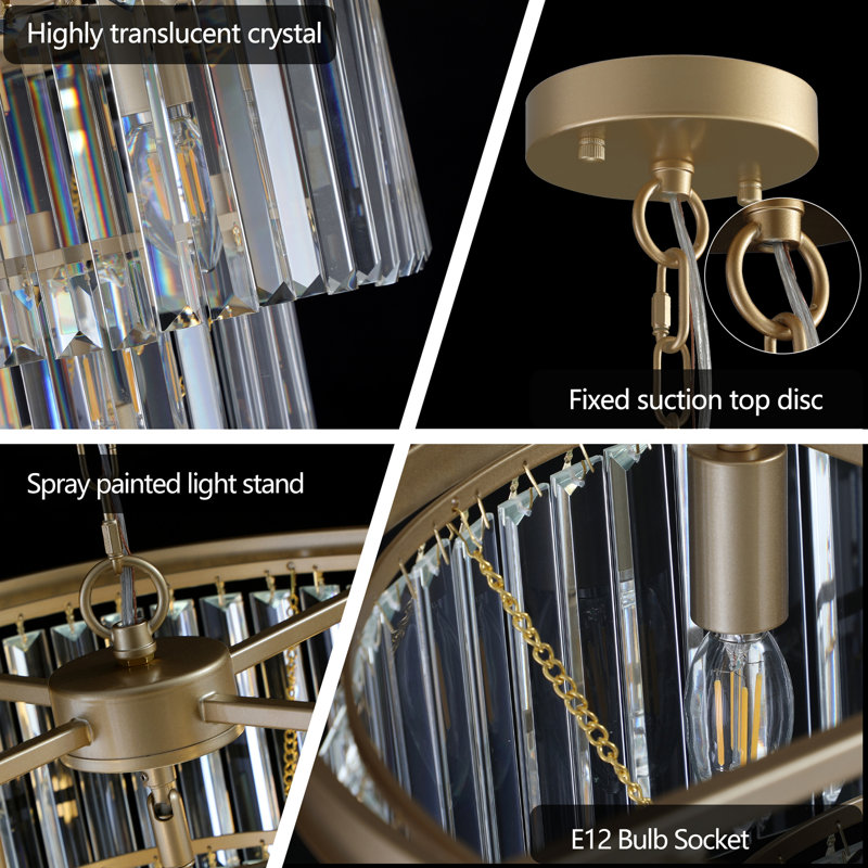 Luminaire suspendu en cristal de luxe à 3 niveaux avec plafonnier 7 lumières