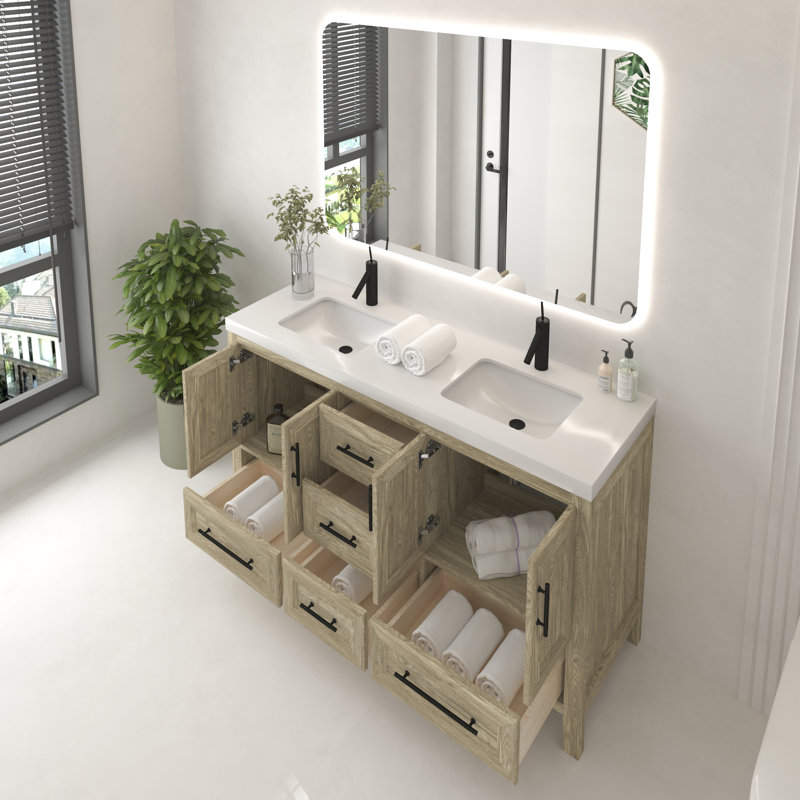 Ensemble de meuble-lavabo sur pied 60 po Vivian, Chêne gris clair
