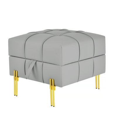 Rectangle Tufted Upholstered Leather Ottoman