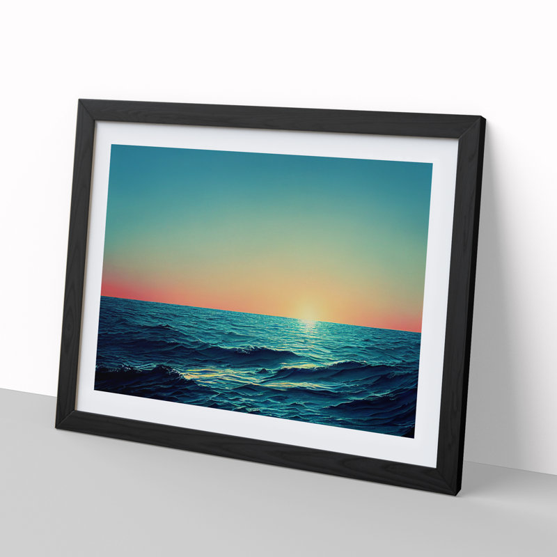 XH1022-6444X Ocean Sunset - Single Picture Frame Print, Black, 34cm H x 46cm W x 2cm D