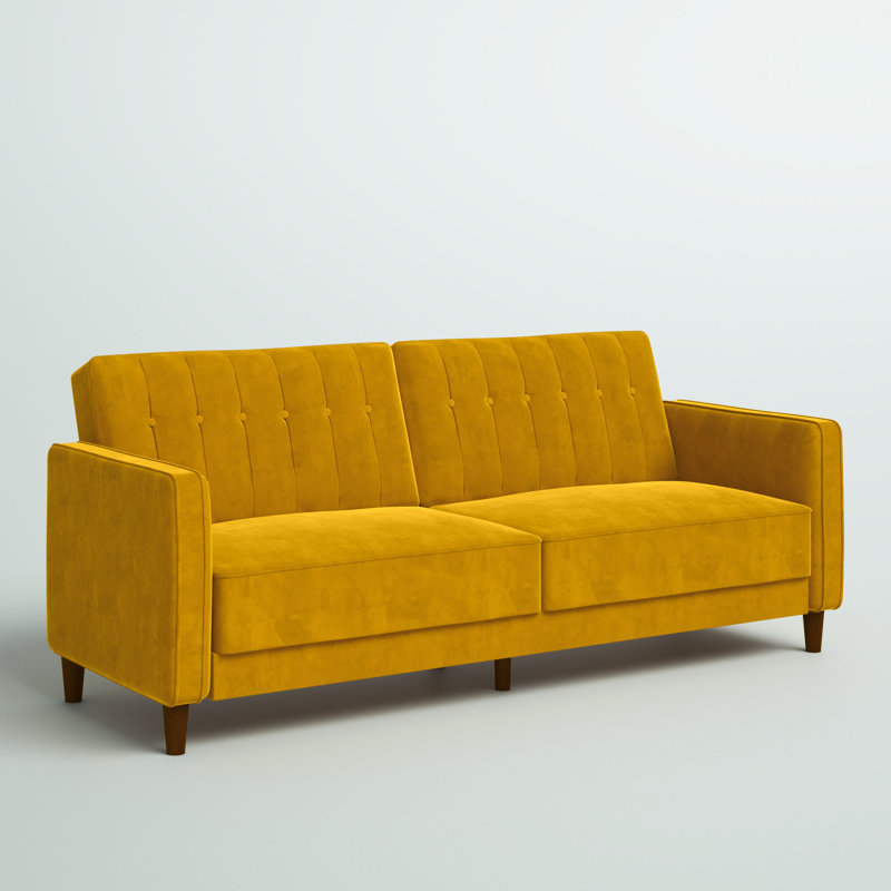 Canapé convertible Perdue, Velours jaune moutarde