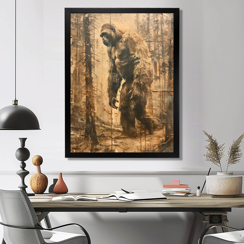 Art mural brun et mystérieux Bigfoot II - Bigfoot, Toile encadrée noire simple, H 44 po x l 34 po x P 1,5 po