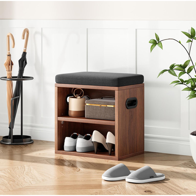 Banc de rangement pour 4 paires de chaussures, Noyer / noir