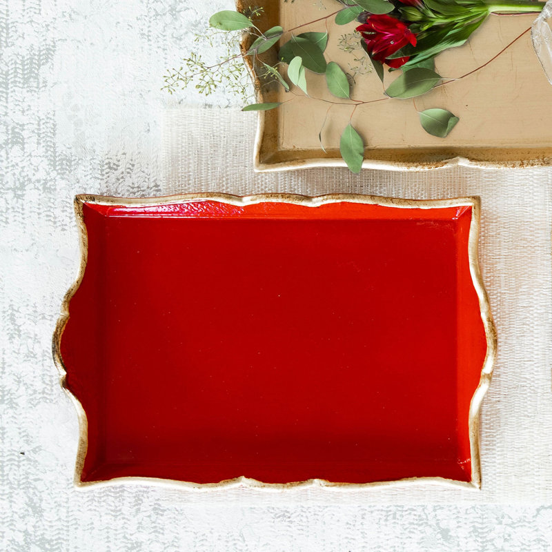 Florentine Solid Wood Tray, Red, 2" H x 10.5" W x 15.25" L