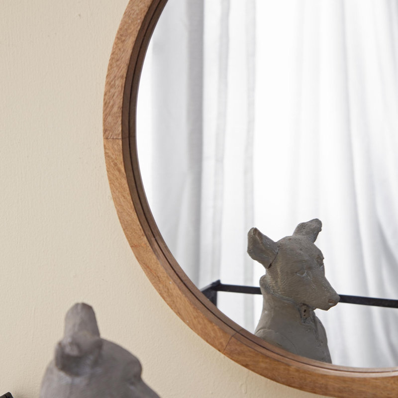 Miroir mural circulaire avec cadre en bois, Brun