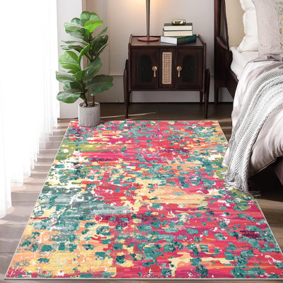 Tapis moderne et coloré abstrait, tapis lavable pour chambre à coucher et salon