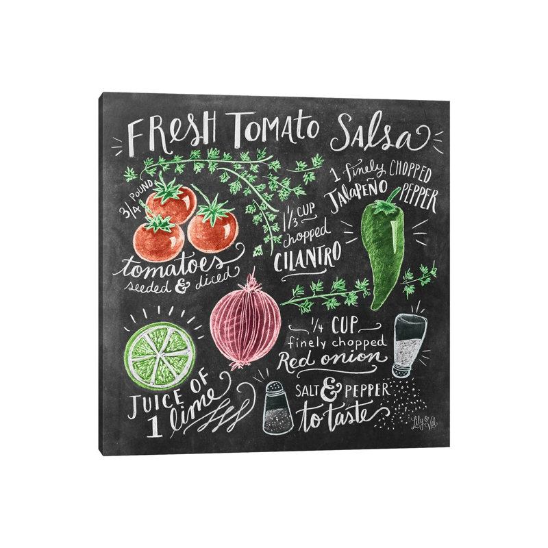 «Fresh Tomato Salsa Recipe» par Lily & Val - reproduction d'art textuel sur toile tendue, H 12 po x l 12 po x P 0,75 po