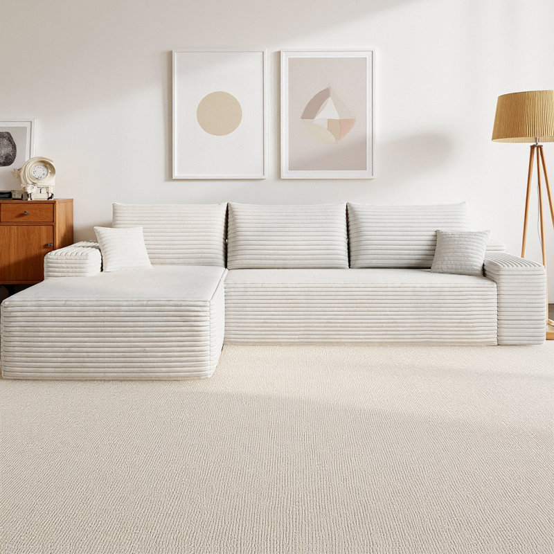 Canapé modulaire en L de Boneless, Velours côtelé blanc