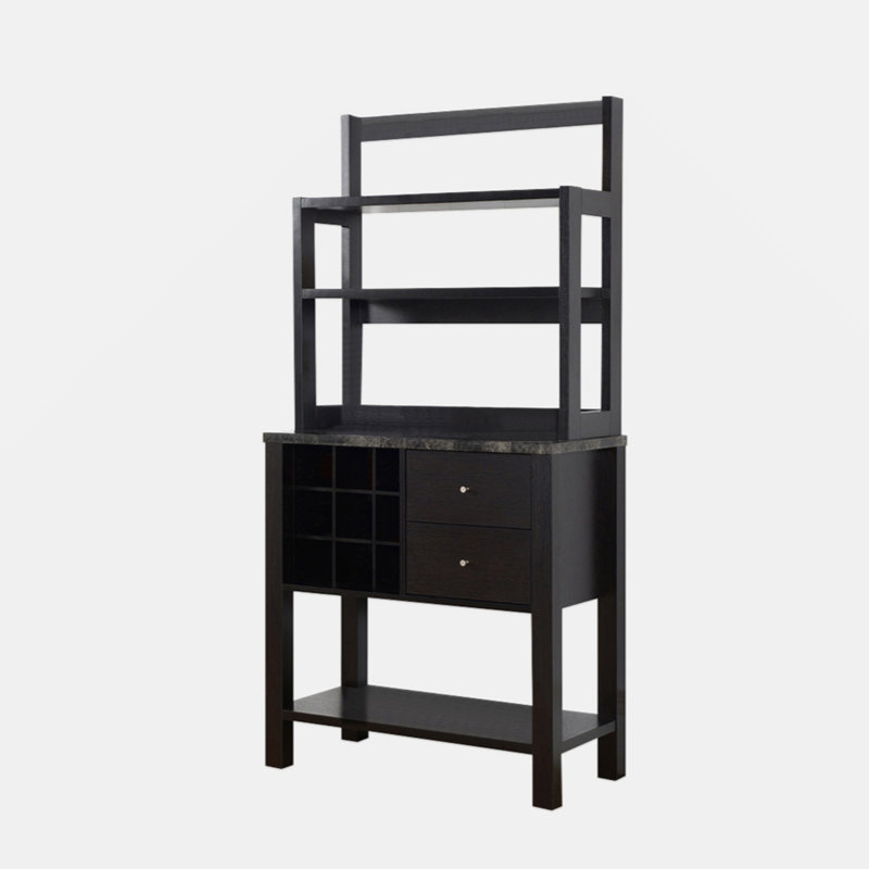 Armoire en marbre / bois avec trois tablettes, un compartiment à vin et deux tiroirs - cacao rouge
