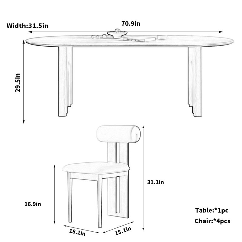 Ensemble de salle à manger l 31,5 po Iaschome, H 29,5 po x L 70,9 po x l 31,5 po