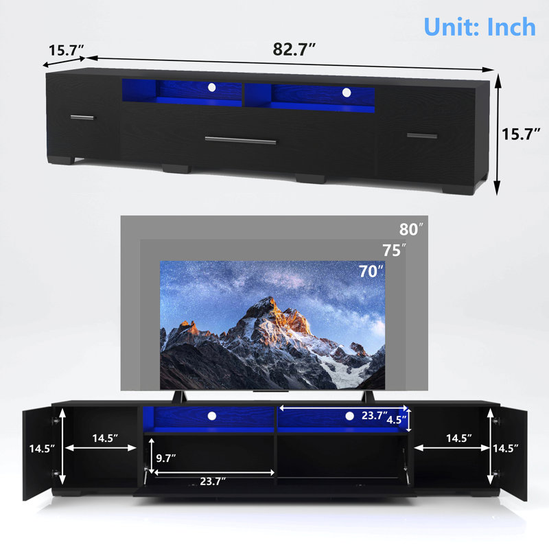[Video] TV Console With Storage Cabinets, Remote, APP Control Long LED TV Stand, Full RGB Colour Selection, 31 Modes Changing Lights Modern Entertainment Centre With Power Cord (For 80 Inches)