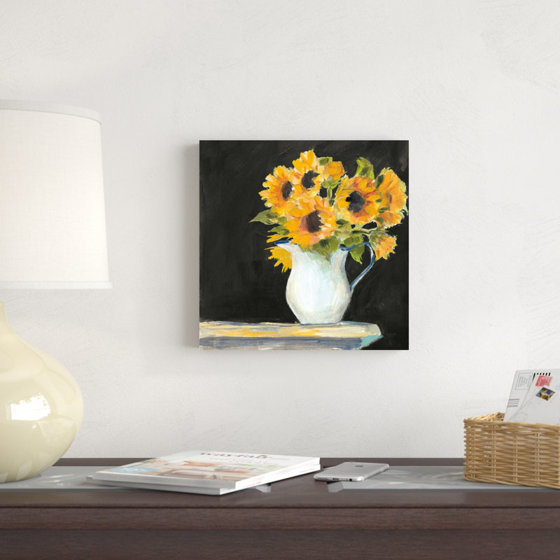 Lotties tournesols sur fond noir, H 12 po x l 12 po x P 1,25 po