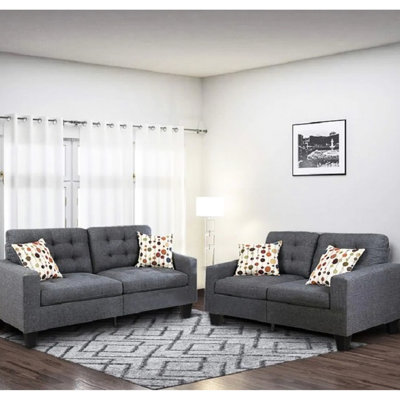 Modern Back And In Blue Grey Polyfiber Fabric With Solid Pine Plastic Legs