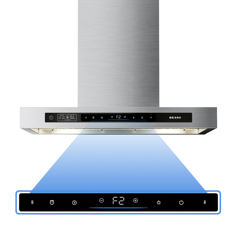 BRANO 36 Inch Stainless Steel Wall Mount Range Hood, 1000 CFM DC Inverter Motor, Gesture Touch Voice Control, 6-Speed Quiet Vent Hood with Dishwasher Safe Filters, LED Light, Auto Delay Shut Off