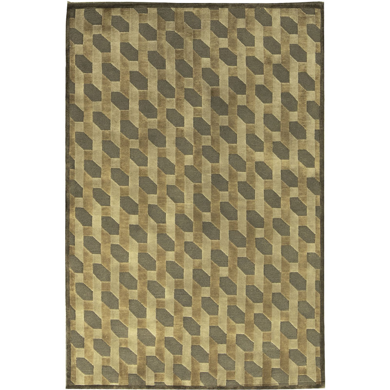 Indian Wool Geometric Area Rug, Rectangle 4'7" x 6'8"