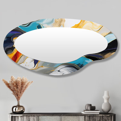 Miroir mural bleu et jaune à encre liquide Harmony IV - Abstract