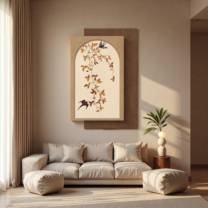 Art mural Mid-Century en grès verdoyant avec lumières à DEL - décoration de vestibule, H 59,06 po x l 39,37 po x P 2,76 po
