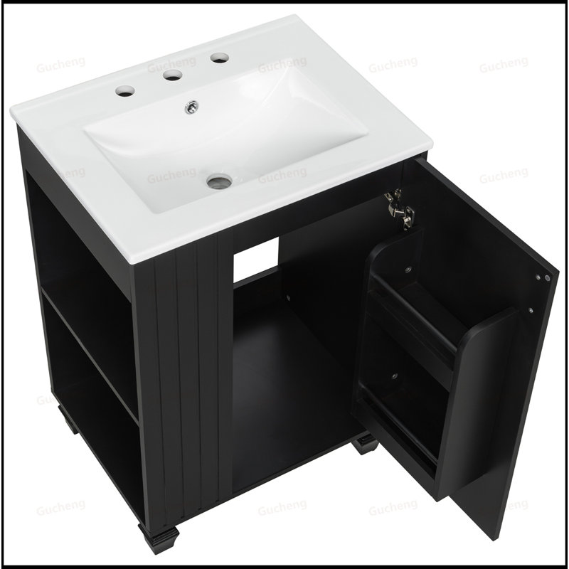 Meuble-lavabo 24 po avec rangement latéral ouvert, Noir
