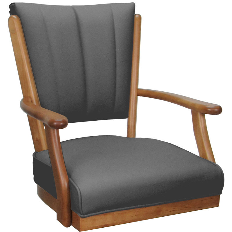 Leather Solid Wood Dining Caster Chair, Gray, Brown Wood
