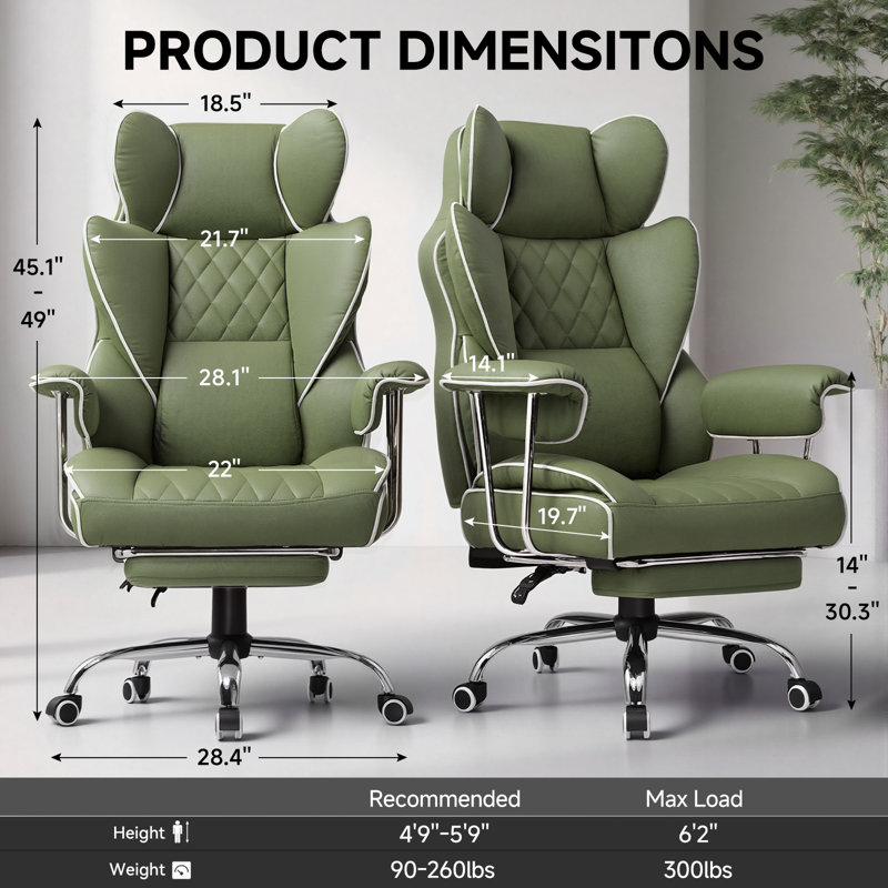Inbox Zero Adjustable Padded Armrests and Reclining PC & Racing Game Chair, Green