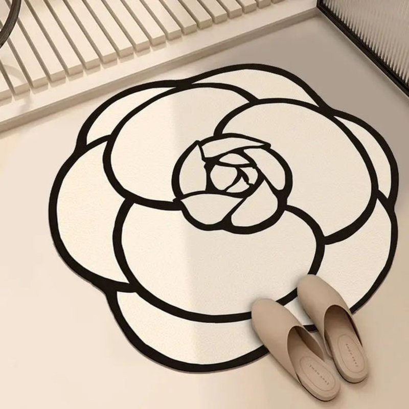 Tapis rond à séchage rapide en velours de cristal Camellia, Rond 2 pi 8 po