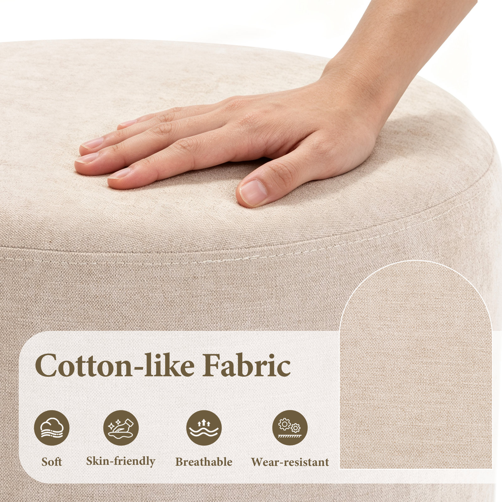 Soma Upholstered Ottoman, 14.6" H x 36.6" W x 36.6" D, Flax-colored