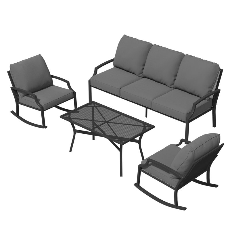 Ensemble de mobilier d'extérieur avec chaise berçante et table basse, Gris foncé
