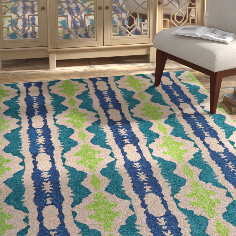 Daliana Geometric Handmade Tufted Green/Blue Area Rug, Rectangle 12' x 15'
