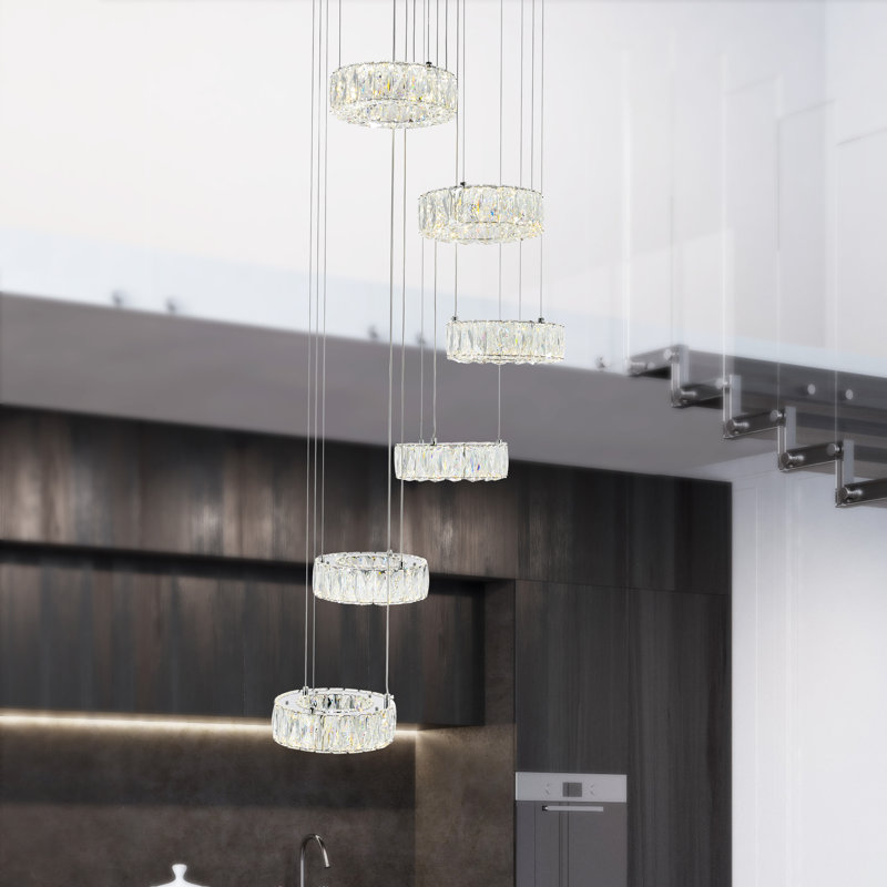 24-Inch 6-Ring Chandelier with Integrated LED, Chrome Finish – Modern Glam Ceiling Light Fixture for Living Room, Dining Room, Entryway