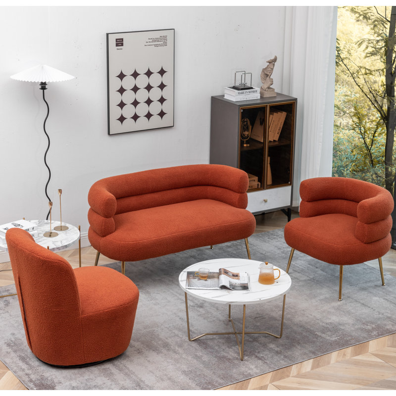 Ensemble de salon 3 pièces Demetrius, Teddy orange 100% polyester