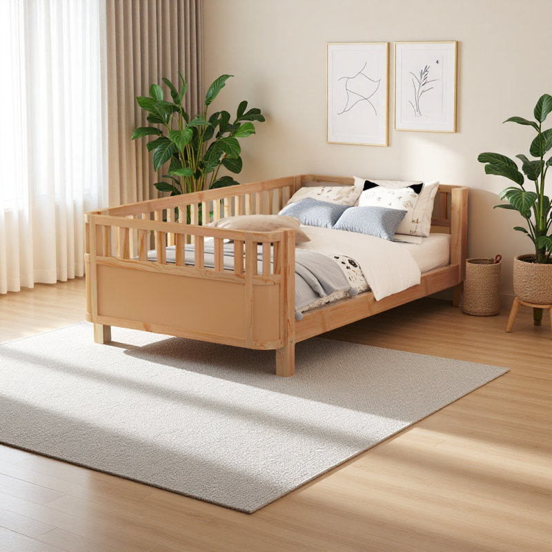 Lit plateforme Wood, Lit simple, Naturel