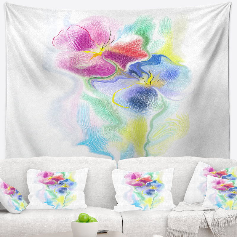 Tapisserie à l'aquarelle florale colorée, H 32 po x l 39 po