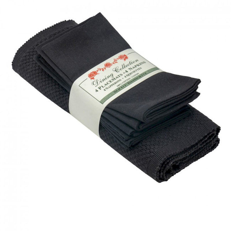 Rectangle Placemat And Napkin Set, Black