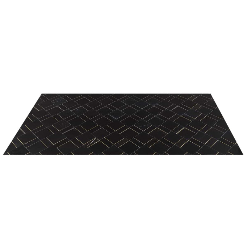 Enver Polished Marble And Brass Mosaic, Nero/Brass