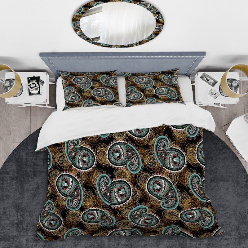 Cachemire floral doré - ensemble de housse de couette abstrait - microfibre de polyester