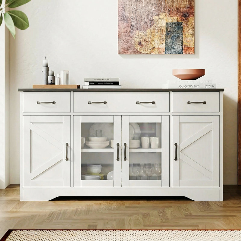 Kaileigha 55" Sideboard Buffet Tables With 4 Interchangeable Doors, 3 Drawers