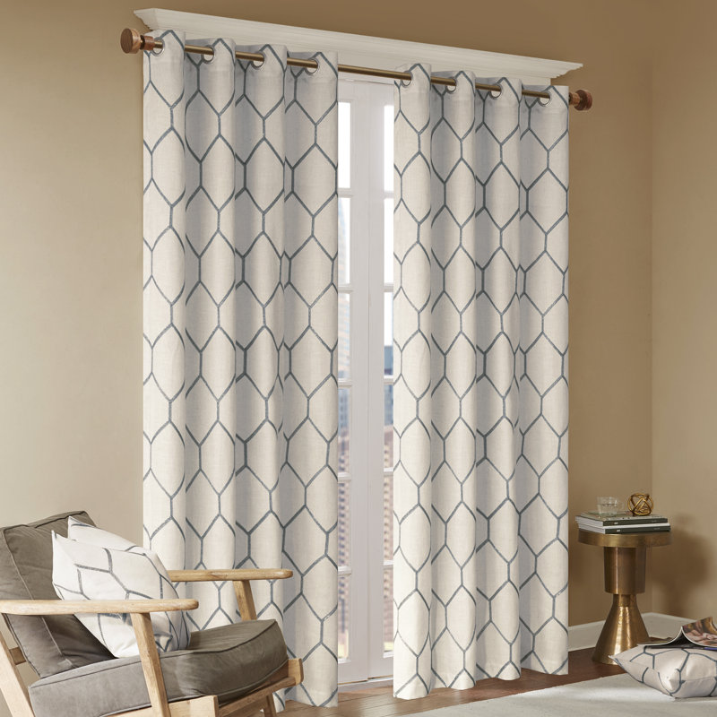 Brooklyn Geometric Sheer Grommet Single Curtain Panel, 50"W x 84"H, Gray